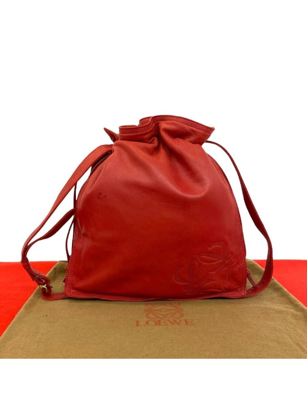 Loewe Vintage Anagram Leather Drawstring Shoulder Bag Cross